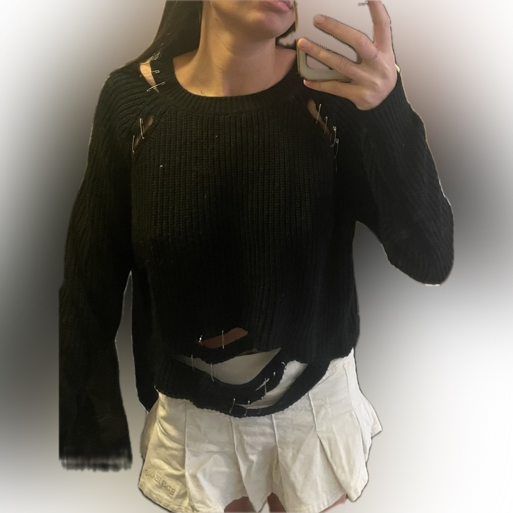 Nature love safety pin sweater worn twice